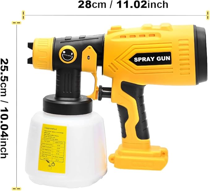Paint Sprayer Compatible with Dewalt 20V Lithium Battery, Cordless Paint Sprayer HVLP Spray Gun with Copper Nozzle, 200W Power Easy to Clean for Home Interior,Exterior, Renovation(Tool Only)
