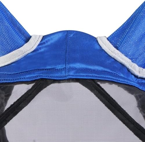 Harrison Howard CareMaster Pro Luminous Horse Fly Mask Large Eye Space Long Nose with Ears UV Protection for Horse Signature Blue Medium Cob