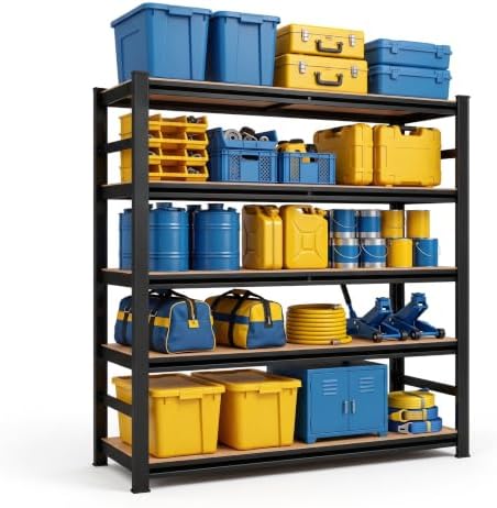 Wood Garage Shelving, Heavy Duty Storage Shelves with Anti-Fall Rails