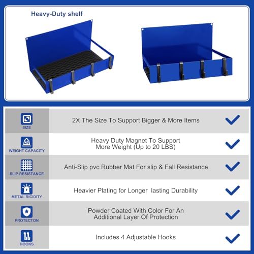 Lineshading 3 Pack Magnetic Garage Organizer with Hook, Fridge Shelf, Blue