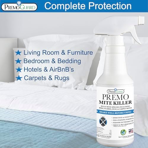 Premo Guard Natural Mite Spray, Kills Dust, Bird, Carpet, and Other Mites