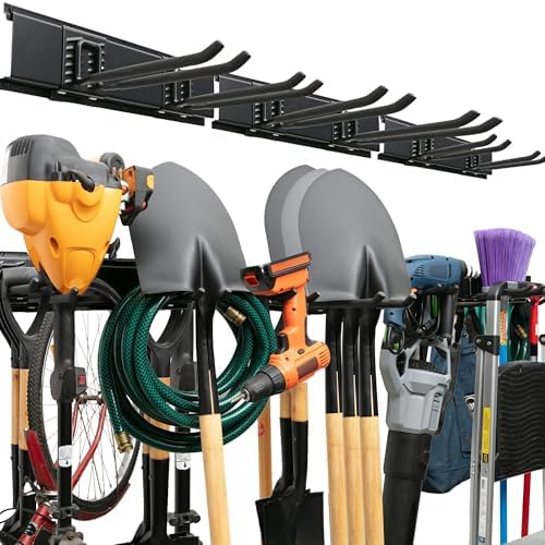 TIDYME Garage Tool Organizer Wall Mount, 48", 3 Racks 6 Hooks, 300 lbs