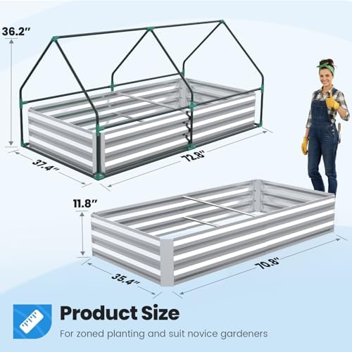 Quictent 6x3x1ft Galvanized Raised Garden Bed with Cover