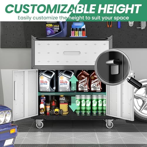 8-Piece Heavy Duty Steel Garage Cabinet System | All-in-One Modular Garage Cabinet Set for Ultimate Workshop Organization | Easy Assembly Garage Storage Cabinets & Tool Bench (Black)