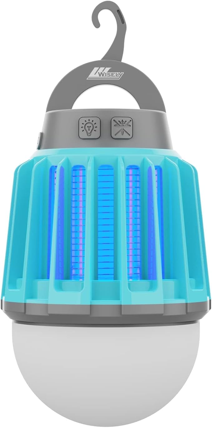 Wisely Bug Zapper Outdoor Cordless, Electric Mosquito Zapper with LED Blue Light, 2 in 1 Portable & Rechargeable Bug Zapper Indoor, Wireless Hanging Fly Zapper for Camping Patio, Home, Oceanblue