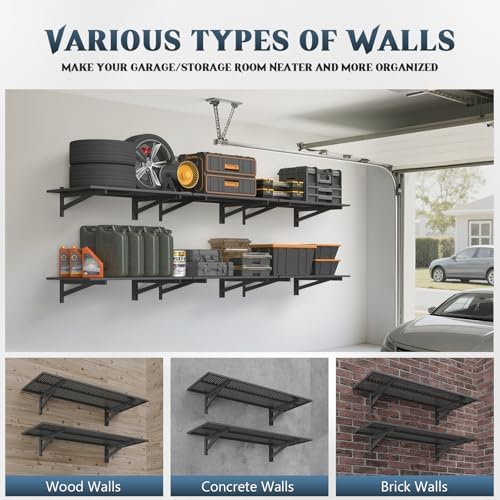 Jusgym 2 Pack Garage Wall Shelving, 1.5x4ft, 700LBS Integrated Wall Shelves