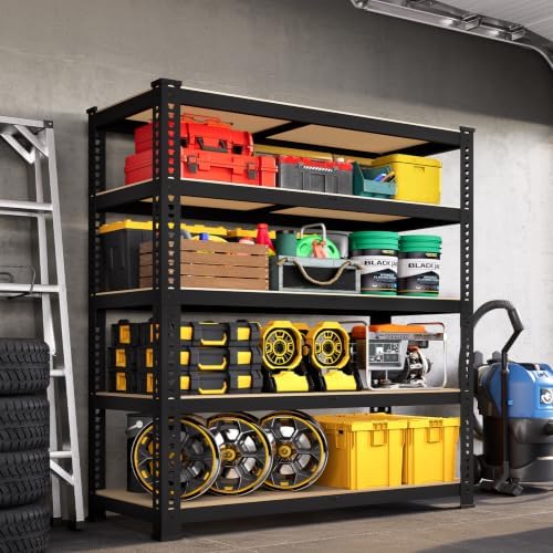 72" H x 35.5" W x 12" D 5-Tier Metal Storage Shelves: Heavy Duty Garage Shelving Adjustable Shelves for Storage - Black Utility Rack Shelf for Pantry, Warehouse, Office, Kitchen, 2PCS