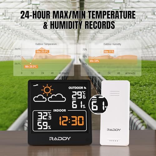 Raddy WF-50V Wireless Weather Station, 5.0 Inch VA Display, Black