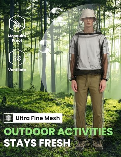 HENNCHEE Mosquito Suits for Adult, Mesh Net Bug Hooded Jacket Pant, Outdoor Full Body Protection Mosquito Proof Clothing