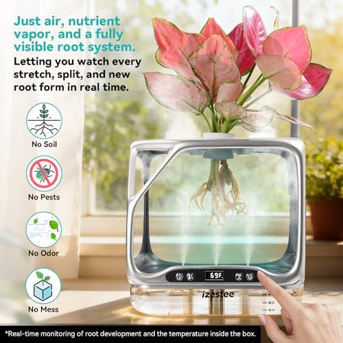 Aeroponics Growing System with Grow Light & Humidifier - Smart Indoor Garden, Visual Root Observation, RGB Mood Lighting, for Plants, Mushrooms - Desktop Hydroponic Planter