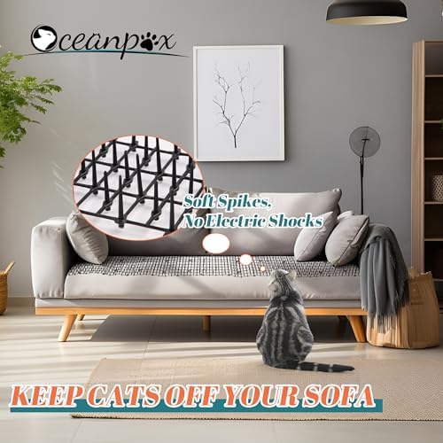 6.5ft Cat Scat Mat with Soft Spikes, Humane Indoor/Outdoor Cat Deterrent Mat for Garden, Countertops & Furniture, 78" x 11" Plastic Repellent Strip