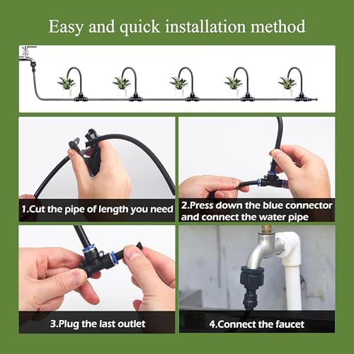 360° Adjustable Drip Irrigation System - 17FT Garden Watering System with 5 Nozzles, Garden Irrigation System, Greenhouse Accessories, Atomizing System for Yard, Lawn, Plants, 5/16 inch Hose