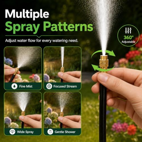 Bonviee 120FT Drip Irrigation System with Adjustable Nozzles