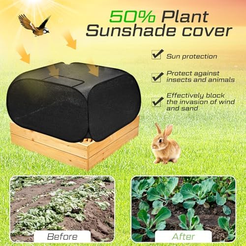 SATINIOR 2 Pack 70% Garden Plant Shade Tent UV Resistant Pop up Plant Protector Sun Shade Netting with Zipper Outdoor Insect Barrier Mesh Guard Cover from Animals Bird(Tent Style,39.4"x39.4"x19.7")