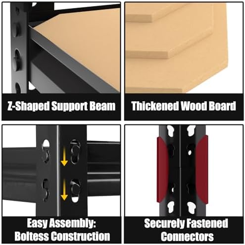 PrimeZone 5 Tier Garage Shelves for Storage, Adjustable Metal Shelf, Black