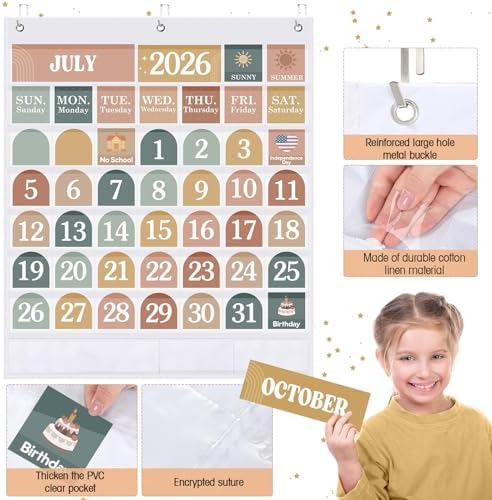 Sinload Classroom Calendar Pocket Chart White, Modern Boho 2