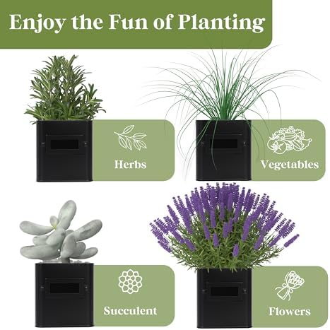 PERFNIQUE Indoor Herb Garden, Herb Planter Set with Tray, Farmhouse Indoor Plant Pots, Windowsill Herb Garden with Drainage(Planter only) for Indoor/Outdoor, Window Pots(Matte Black)