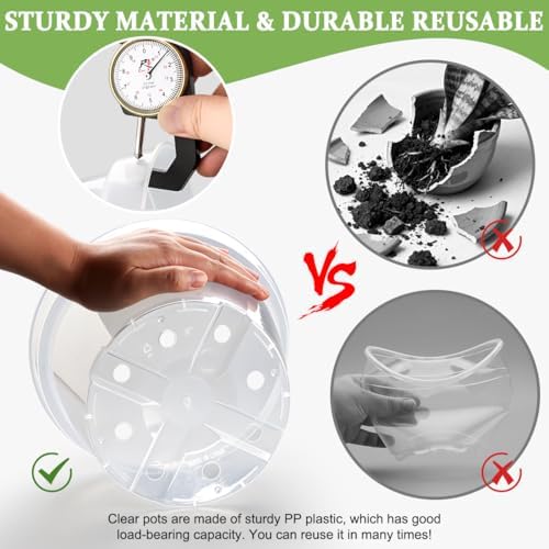 RooTrimmer 12 Pack 8 Inch Clear Plant Pots with Saucers, Transparent Plastic Nursery Pots with Drainage Hole, Sturdy Garden Planter Pots, Planting Starter Pots for Indoor Outdoor