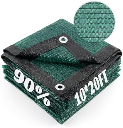 Cool Area Sun Shade Cloth with Grommets for Garden, 90% 10x20ft, Dark Green