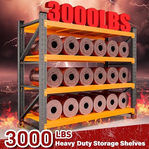 48" Wide Heavy Duty Garage Shelving Units,3000LBS Deep Storage Shelves,Orange Metal Garage Shelves,Large Storage Rack,Steel Shelf,Industrial Shelving for Shop,Warehouse,Basement,48" W x 24" D x 70" H