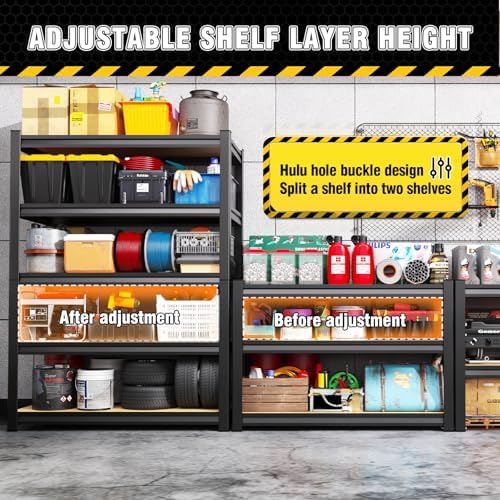 3 Pack Garage Shelving Heavy Duty Storage Shelves, Metal Adjustable Shelving Unit, Utility Garage Organizer Shelf for Basement, Pantry, Kitchen, Warehouse, 71.2" Hx45.6 Wx17.7 D, Black