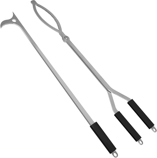 32" Fire Tongs Fire Pit Tongs Set, Stainless Steel Fireplace Tongs Log Grabber Suitable for Outdoor Fireset Fire Pit Bonfire Camp Fire Backyard Deck Indoor Fireplace Tools