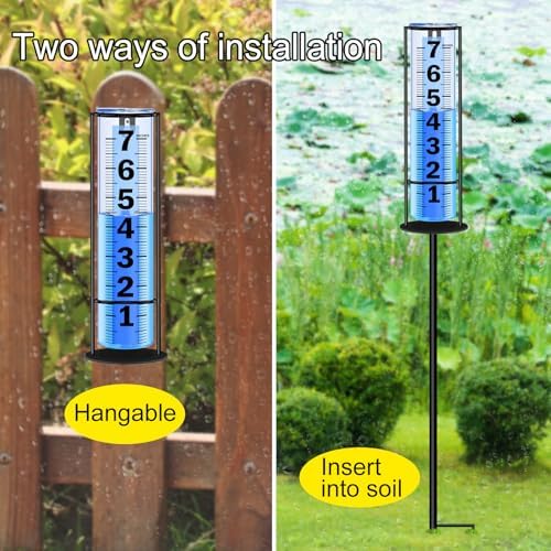Rain Gauge Outdoor Upgraded, Accurate Freeze Proof Thickened Rain Gauges Outdoors Best Rated, Large Clear Numbers and Adjustable Height Rain Measuring Tool for Garden, Yard, Lawn, Patio, and Farm Use