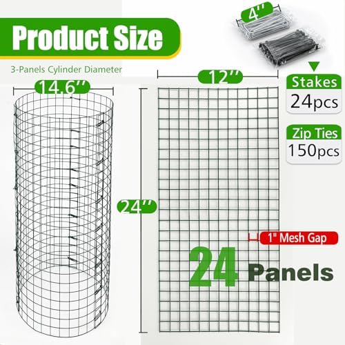 8 Pack Extra Tall Plant Protectors from Animals, 12"x24" Wire Garden Cages for Large Plants Shrubs, 2mm Heavy Duty Metal Mesh Guard for Deer Rabbits, Reusable Garden Protection with Stakes