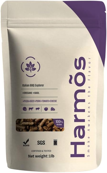 Harmos 4-Wood Pellets with Oregano & Basil – All-Natural Hardwood Pellets for Ninja Grill, Pizza Oven & Outdoor BBQ, Resealable Bag, 2 Packs