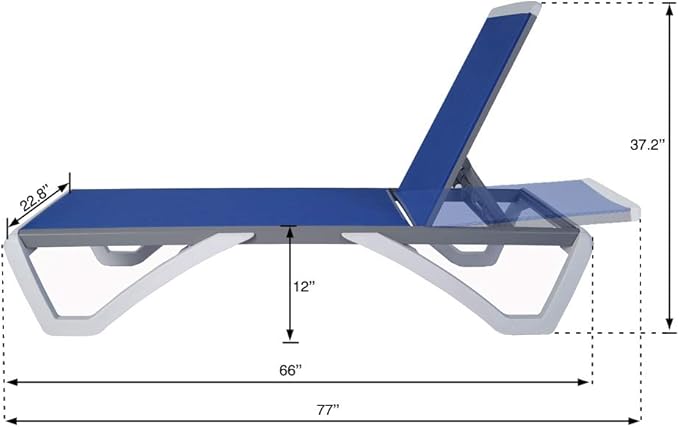 Kozyard Patio Chaise Lounge Chair - Full Flat Alumium & Resin Legs, Outdoor Reclining Adjustable Chair for Sunbathing, Beach, Patio, Lounge Set or Patio Table (Blue Textilence W/O Table)