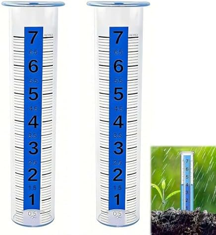 2PCS Rain Gauge Outdoor, 8" Large Capacity Rain Gauge Replacement Tube, Rains Gauges Outdoors with Large Numbers Scale for Garden Lawn Yard Fence Patio Farm