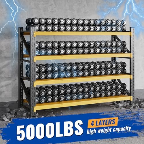 BYNSOE 60" W Storage Shelves 5000lbs Garage Metal Shelving Heavy Duty Garage Shelves Adjustable Storage Shelves for Industrial, Factory, (Black Yellow, 60" W X 24" D X 70" H)