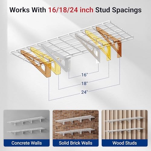 FLEXIMOUNTS 12-inch-by-72-inch Wall Shelf Garage Storage Rack Wall Mounted Floating Shelves,1x6ft,White, 2-Pack, Classic Series