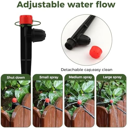 30 PCS Drip Irrigation Emitters with Stakes, 1/4 in Push-to-Connect Drippers, Adjustable 360° Water Output for Garden and Plant Watering(Color:Red)