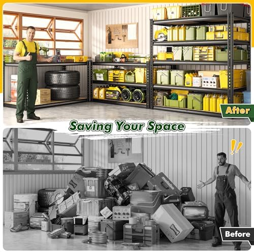 72.2" H Garage Shelves 2230LBS Storage Shelves, 5 Tier Adjustable Metal Shelving, Heavy Duty Shelving for Storage, Basement, Warehouse, Pantry, Kitchen, 35.5" W x 19.5" D x 72.2" H, Black, 2 Pack