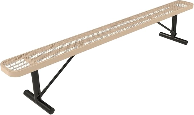 COATEDOUTDOORFURNITURE Coated Outdoor Furniture Heavy-Duty Portable Outdoor Bench Thermoplastic Coated, Expanded Metal, Commercial-Grade Seating, Made in America (Portable Without Back, 8 Ft, Tan)