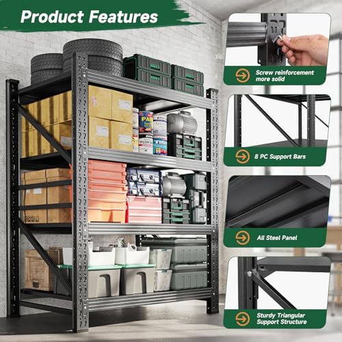 Letaya 2000LBS Storage Shelves Heavy Duty,60" H Garage Shelving, 4 Tier Adjustable Utility Display Stands,for Shop,Warehouse,Basement,Black (40" W x 20" D x 60" H)