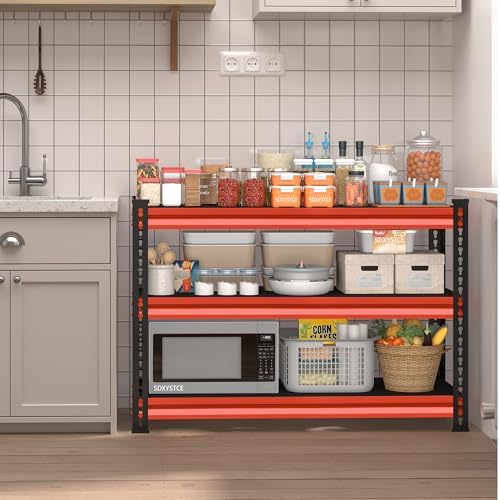 3-Tier Garage Shelving Heavy Duty,40''W x 18''D x 36''H Metal Shelving Unit,1320 lbs Weight Capacity Adjustable Storage Shelves for Retiple Tanks, Aquariums, Pantry,Red
