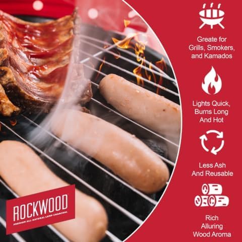 Rockwood Natural Lump Charcoal – Oak, Hickory & Cherry Hardwood Blend for Barbecue Smoking, High-Heat Grilling, & Outdoor Cooking – Clean Burning, Ideal for Kettle & Kamado Grills – 20lbs (3 Packs)