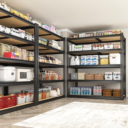 ROOMFAVE 2300LBS Storage Shelves Heavy Duty, 5 Tier, Black,2PCS