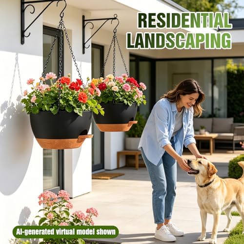10 Inch Self-Watering Hanging Planters Set of 3 with Saucers