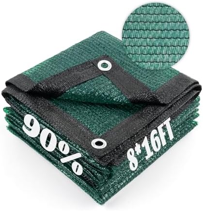 Cool Area Sun Shade Cloth with Grommets for Garden, 90% 8x16ft, Dark Green