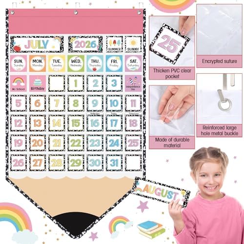 Sinload Classroom Calendar Pocket Chart Pastel, Pencil