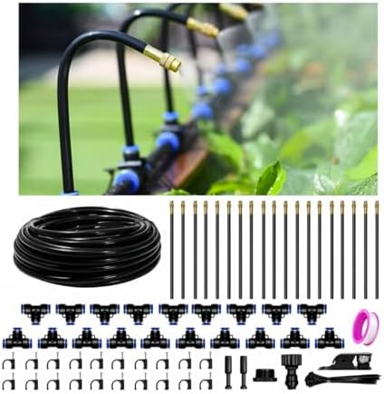 60FT Drip Irrigation Kit, 19 360° Copper Nozzles, Garden Watering System