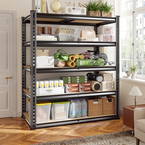 72.1" H Garage Shelving 2030LBS Garage Storage, 5 Tier Adjustable Metal Shelving, Heavy Duty Storage Shelves for Basement, Warehouse, Pantry, Kitchen, Commercial Shelving 35.5" W x 15.7" D, Black