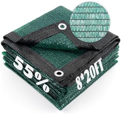 Cool Area Sun Shade Cloth with Grommets for Garden, 55% 8x20ft, Dark Green