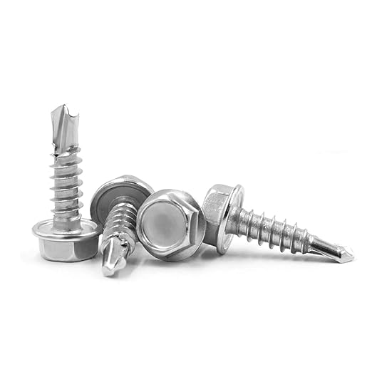 #14 x 1 (50 Pack) Hex Washer Head Self Drilling Screws, Self Tapping Sheet Metal Tek Screws, 410 Stainless Steel