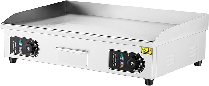 VEVOR Commercial Electric Griddle, 4400W Countertop Flat Top Grill, 122℉-572 ℉ Adjustable Temp, 29in Stainless Steel Griddle Grill with 2 Shovels and 2 Brushes for Home or Restaurant(220V No Plug)