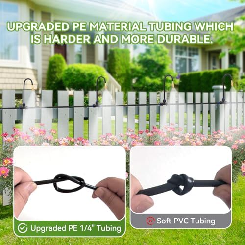 Drip Irrigation System Kit with 12 Pcs Adjustable Brass Nozzles & Bendable Spay Arm, 60ft Garden Watering Misting System for Outdoor Raised Bed, Potted Plant, Yard, Greenhouse