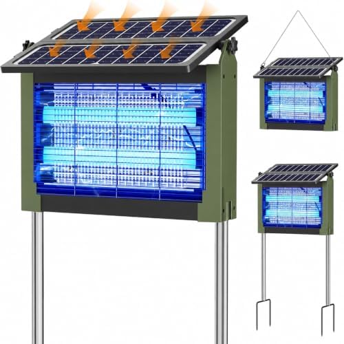 Bug Zapper Indoor Outdoor, Dual Solar Panels, 5000mAh Battery, Auto On/Off
